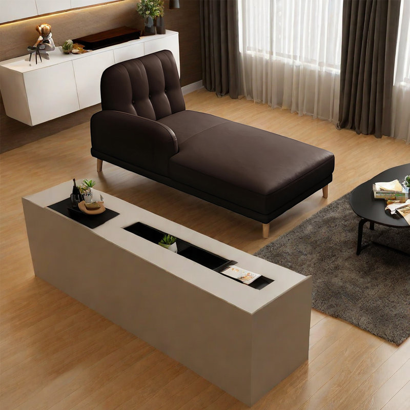 Chaise longue inclinable en simili cuir, Accoudoir à droite (vu de face), Brun