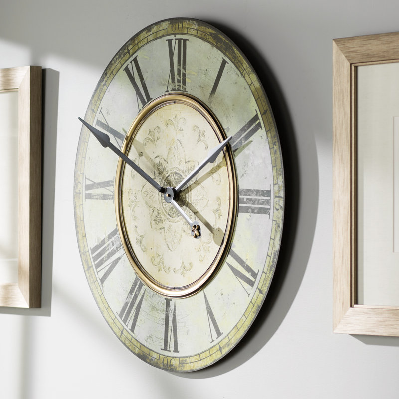 Decorative Round Wood Wall Clock with Distressed Finish