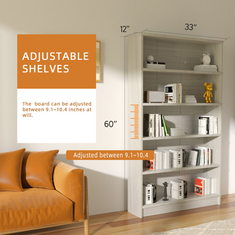 Bibliothèque standard Zahmira, Chêne gris, (5 tablettes) H 60 po x l 36 po x P 12 po