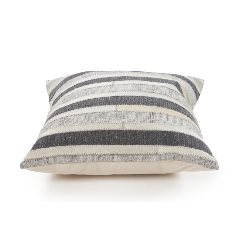 Charcoal and Beige Faux Leather Square Throw Pillow, 20"
