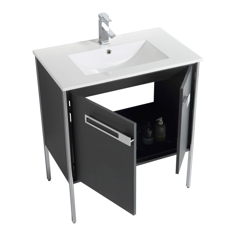 Meuble-lavabo simple 30 po, Chrome poli, Gris Onix