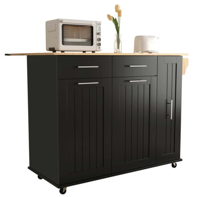 Versatile Kitchen Island with Drop Leaf, 3-Tier Pull-Out Organizer, and Rolling Wheels for Efficient Storage and Mobility by Winston Porter