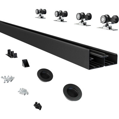 JUBEST Bypass Sliding Door Hardware, Bypass Wardrobe Closet Door Hardware Set (Door Not Included)