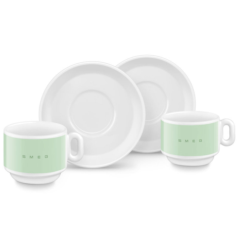 50's Style Espresso Cups, Set of 2, Green