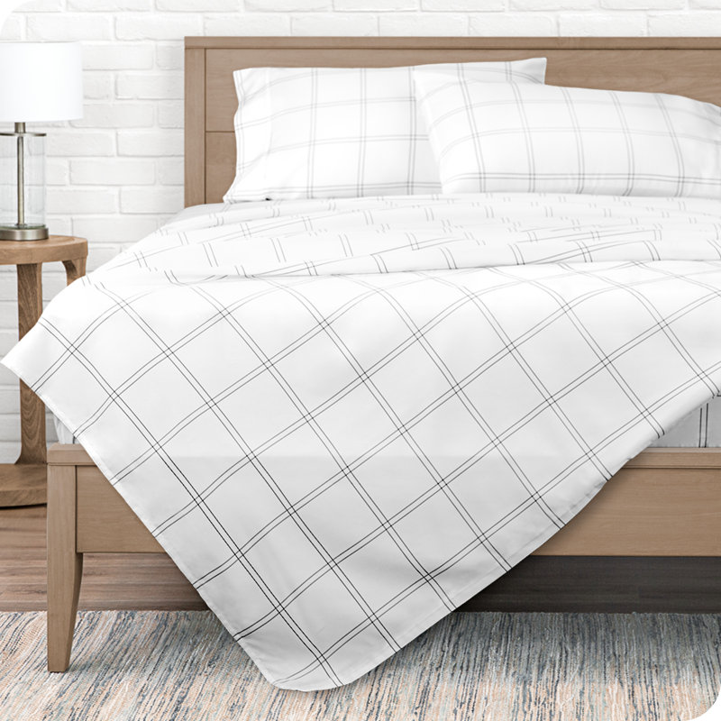 Microfiber Geometric Sheet Set, White/Graphite, Twin Sheet Set + Fitted Sheet + Pillowcases