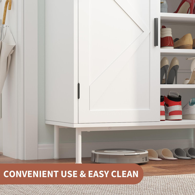 Armoire de rangement à chaussures blanche à 6 niveaux pour vestibule - Organisateur de ferme avec portes moulées en forme de V, 4 tablettes réglables, pieds en métal robustes - Couleur: blanc
