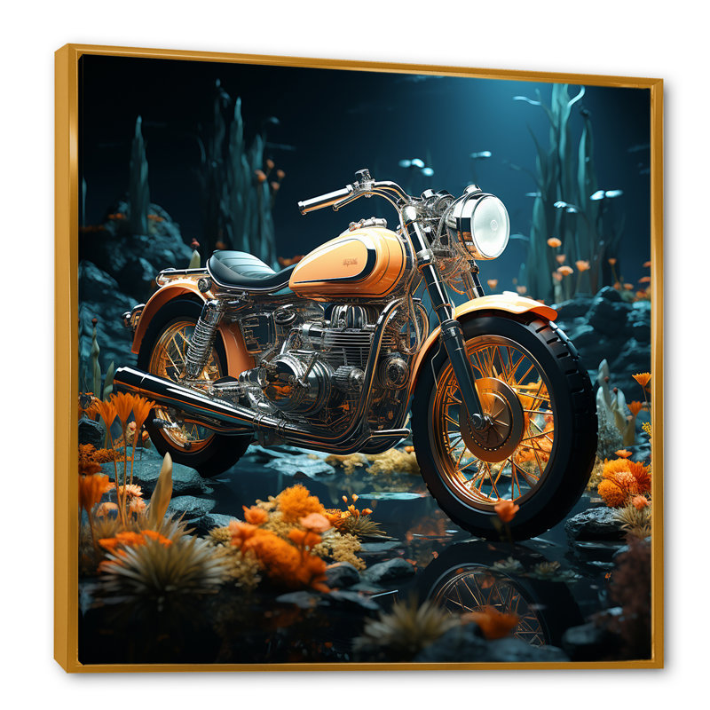 «Rustic Motocyle Bike Memory» sur toile, Cadre flottant doré, H 24 po x l 24 po
