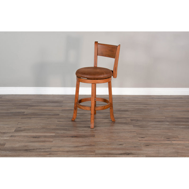 Spitler Swivel Upholstered Counter Stool with Solid Wood Frame, Rustic Oak, Counter Stool (24" Seat Height)