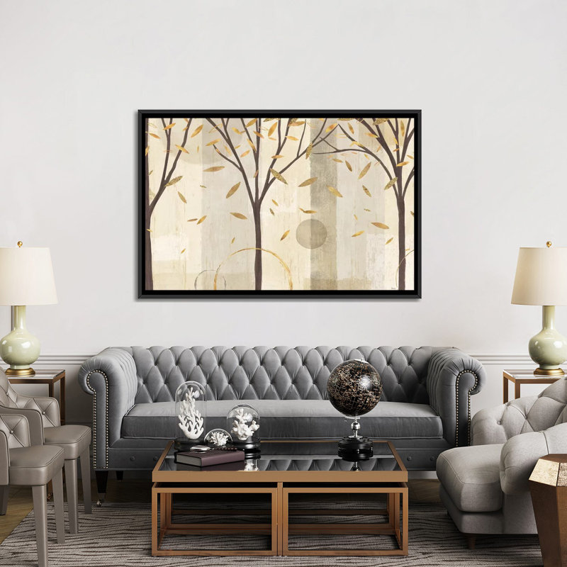 «Golden Watercolor Forest I», reproduction d'art sur toile, H 40 po x l 60 po x P 1,5 po, Toile avec cadre noir, Pas de tapis