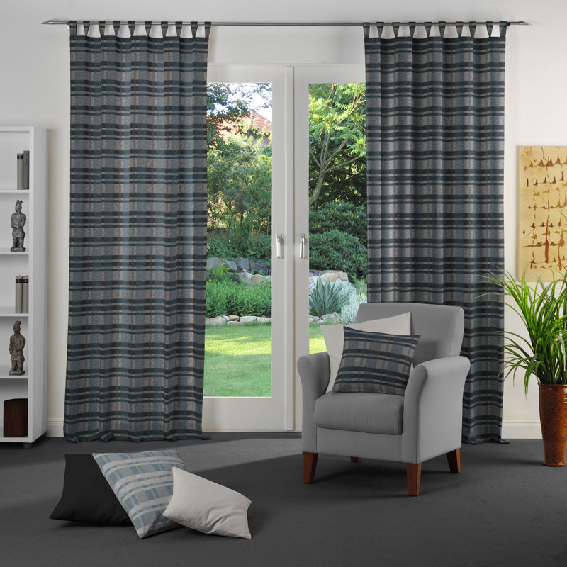 Devore Room Darkening Curtains, 225cm H x 132cm W, Black / Grey