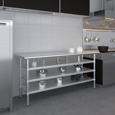 24 po X 72 po Table en acier inoxydable avec trois tablettes inférieures