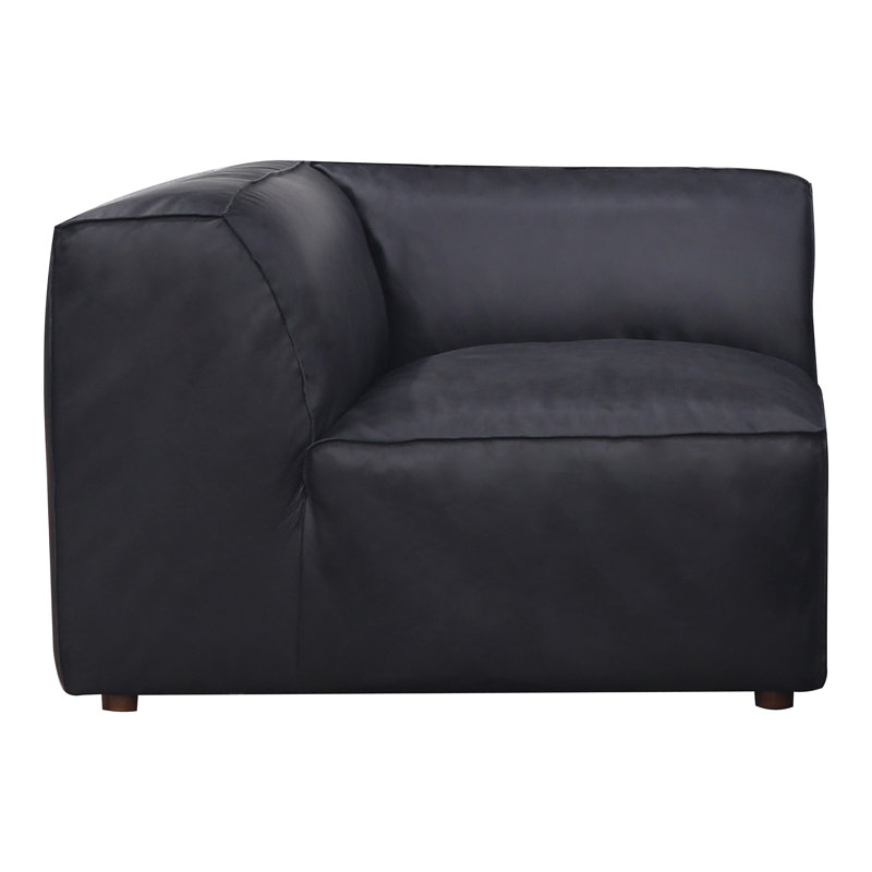 Fauteuil d'angle en cuir véritable Foley, Cuir de grain supérieur noir