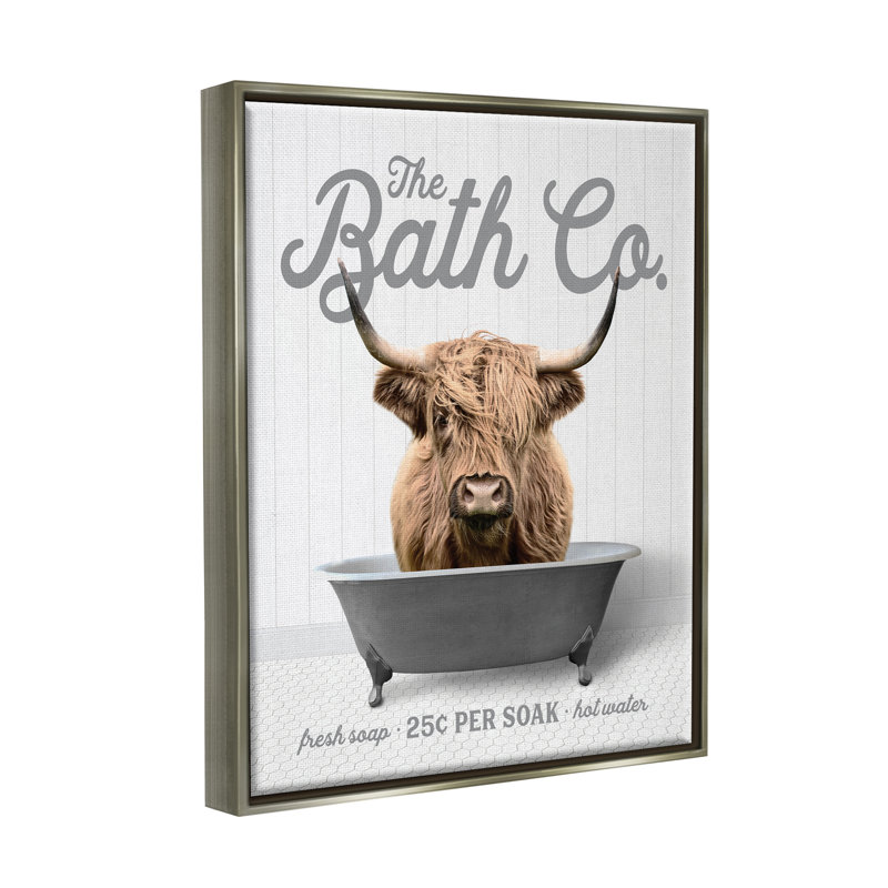 Trinx Bathtub Highland Cow Framed Floater Canvas Wall Art Design By ...