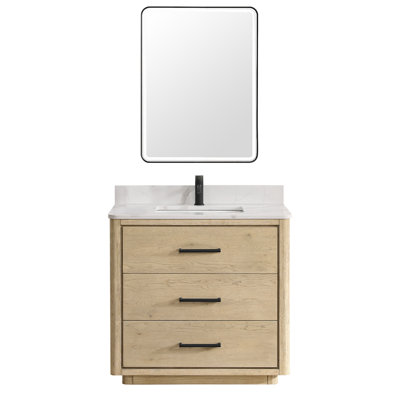 Porto 36'' Free Standing Single Bathroom Vanity with Calacatta Quartz Top with Mirror -  Ebern Designs, 013328A976624282AA0E4B770D54AB60