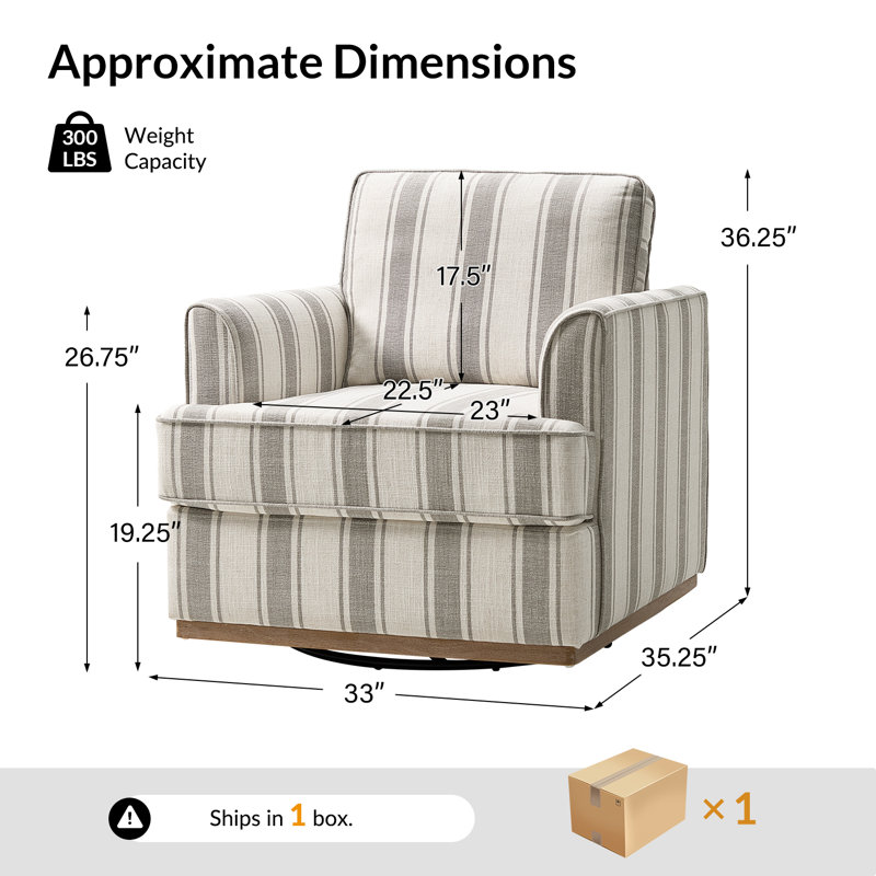Parker Farmhouse 33'' W Upholstered Swivel Accent Armchair with Solid Wood Base, Gray