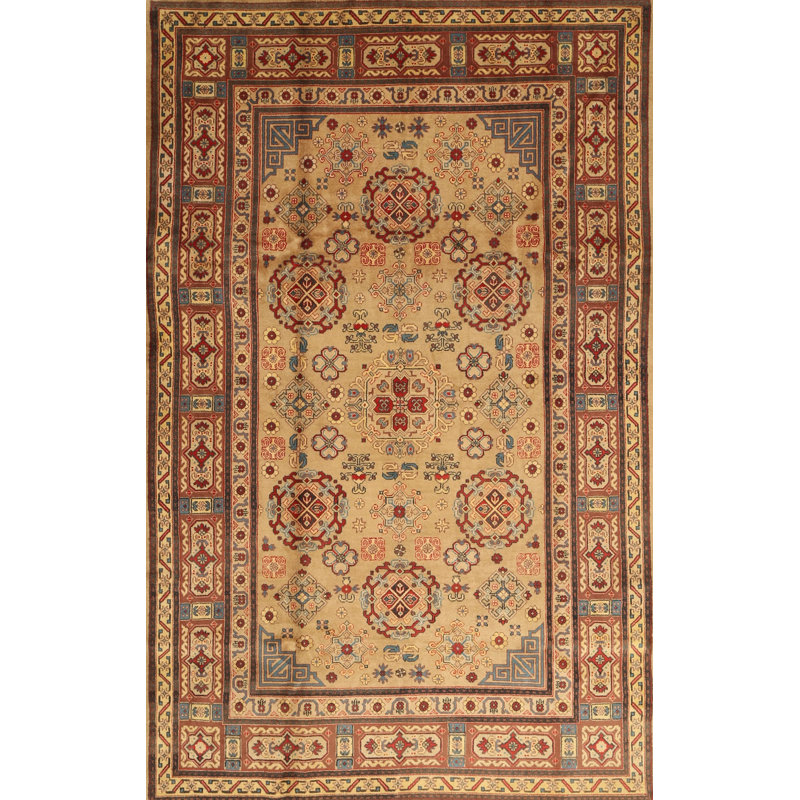 Tapis traditionnel jaune / rouge, Rectangle 3 pi x 5 pi