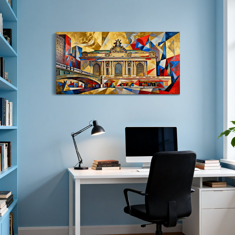 «Scenic & Cityscapes Abstract Geometric Cityscape Architecture», œuvre d'art, H 16 po x l 32 po