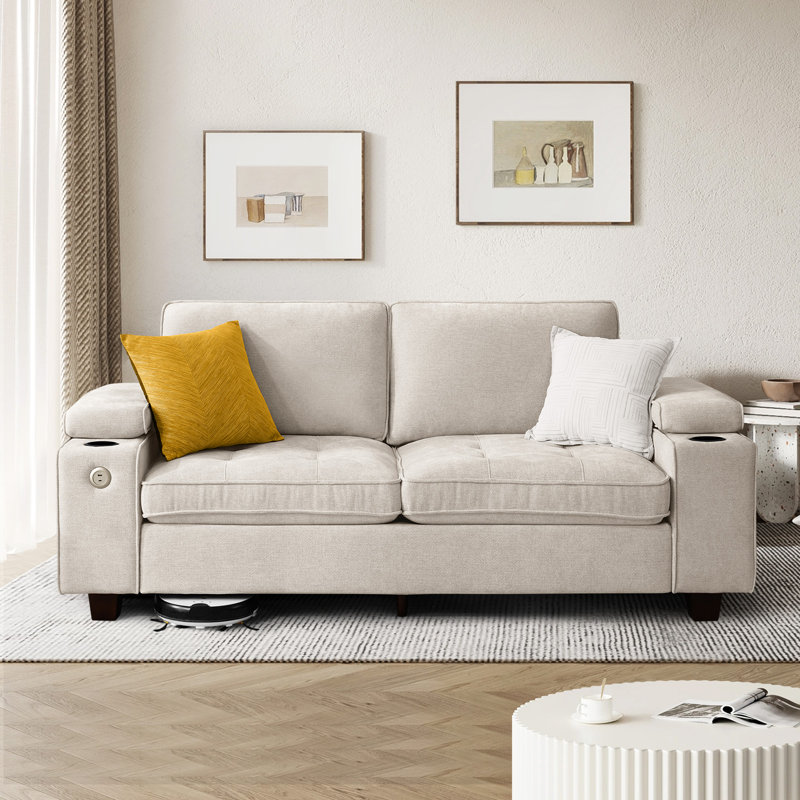 Modern Luxury Deep Seat Chenille Upholstered Sofas Couches With Solid Wood Frame, Hidden Storage, Beige