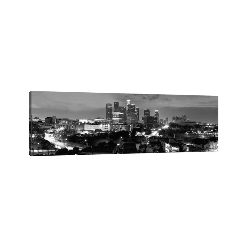 Los Angeles Skyline Cityscape 1 Piece Wrapped Canvas Panoramic Wall Art, 121.92 cm H x 40.64 cm W x 3.175 cm D