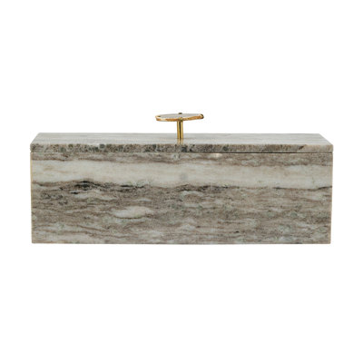 15X5X6.3" Decorative Gray Marble Storage Box With Brass And Agate Handle