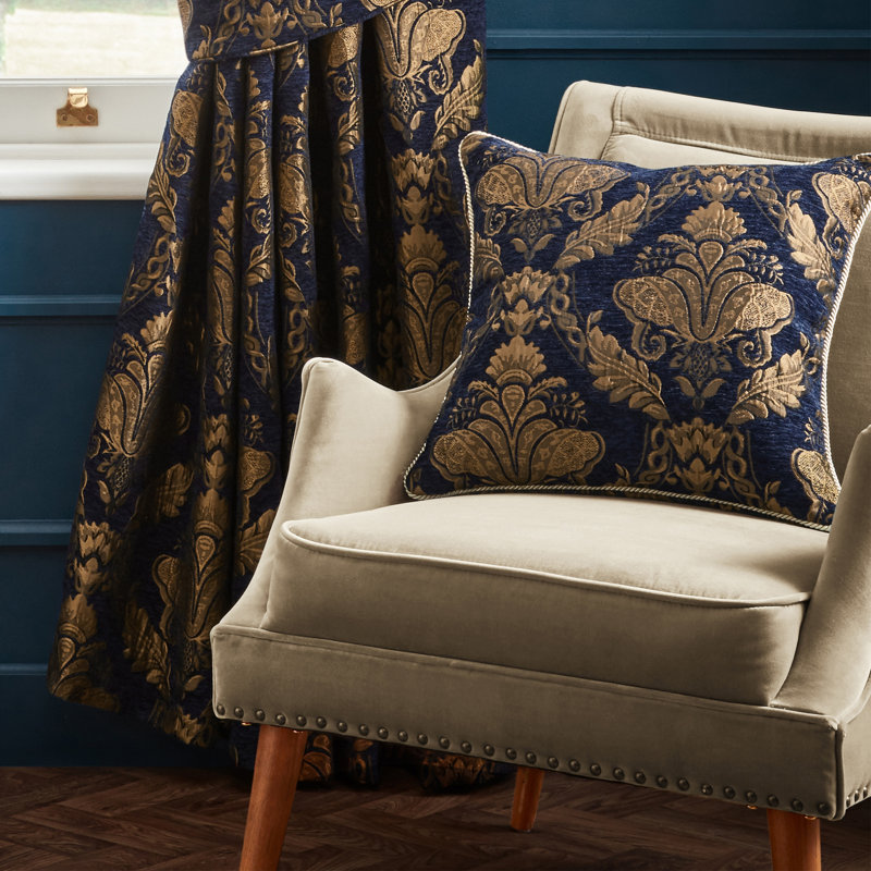 Shiraz Floral Damask Polyester Filled Cushion, Navy, 45cm x 45cm