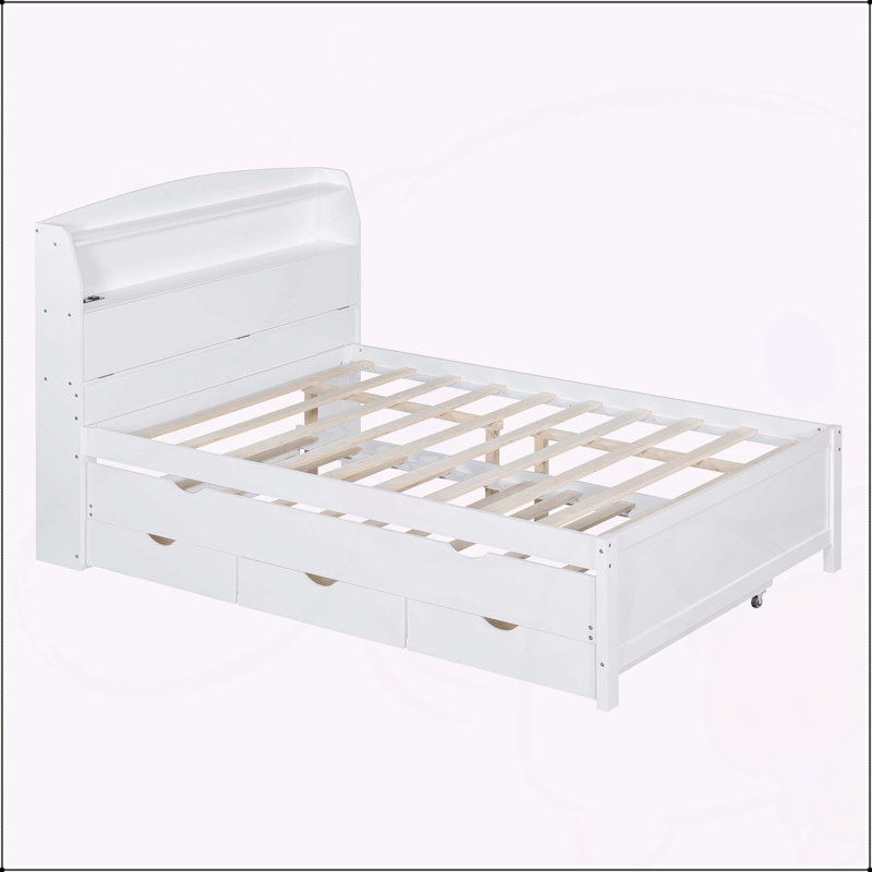 Lit plateforme innovant en bois à DEL avec options de rangement polyvalentes