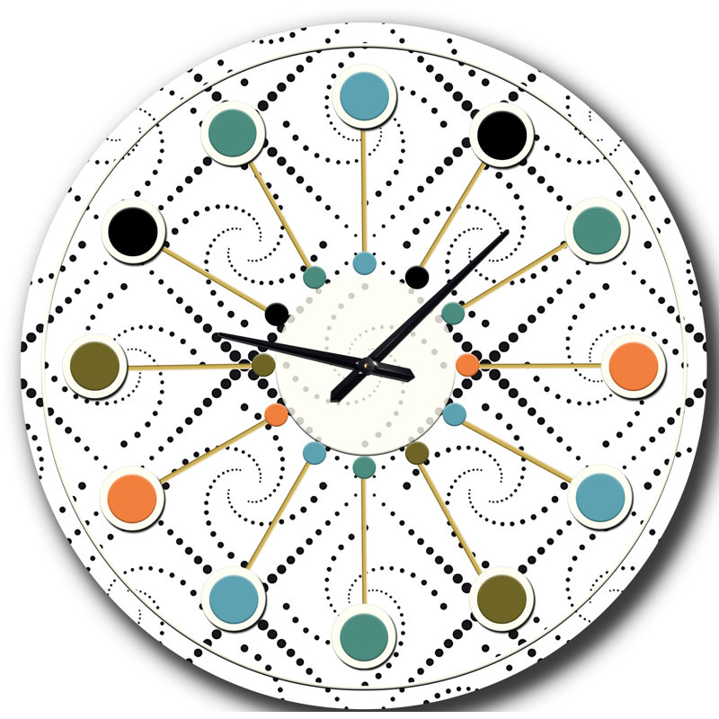 Retro Geometrical Abstract Minimal Pattern III - Mid-Century Modern wall clock, Medium
