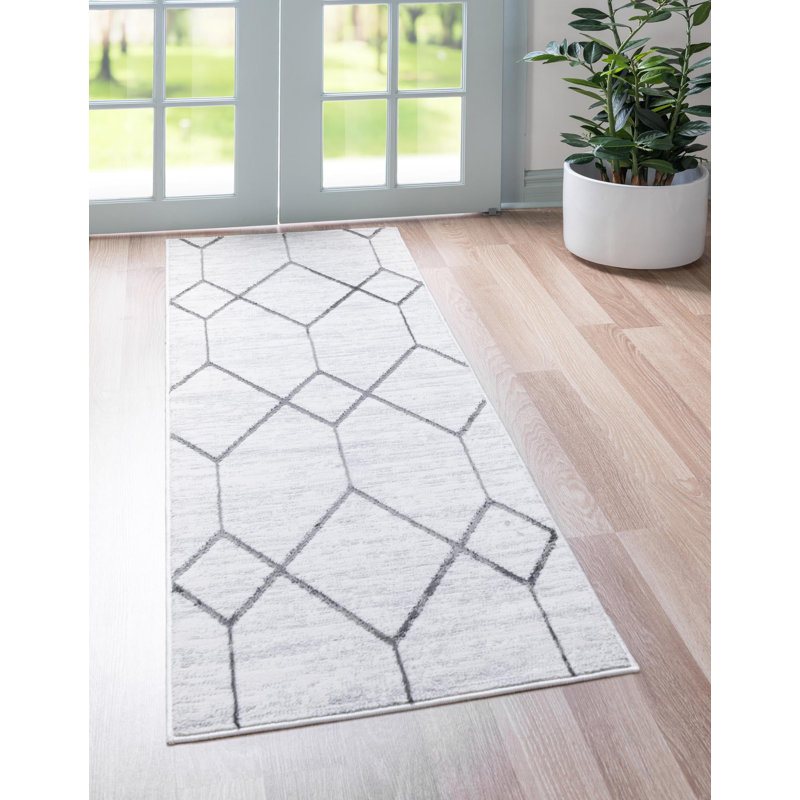 Tapis contemporain Eshin couleur acier, Tapis de couloir 2 pi 11 po x 19 pi 8 po