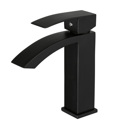 Contemporary Black Vanity Faucet, Deck-Mounted Single Hole Basin Faucet With Aluminium Alloy And Side Modern Bathroom Sink Tap Geometric Shape