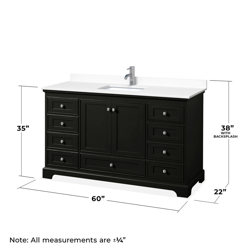 Deborah 60'' Single Bathroom Vanity with Marble Top, Dark Espresso/Polished Chrome, White Cultured Marble
