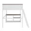 Grand lit mezzanine avec bureau intégré, étagère ouverte et prise USB