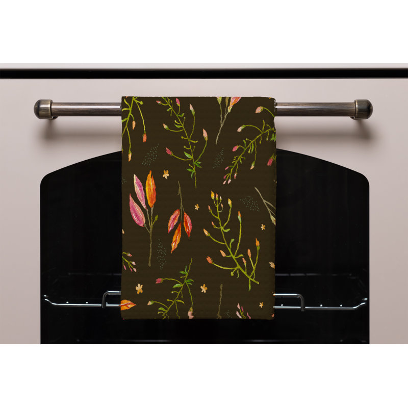 Cotton Floral Waffle Tea Towel Kitchen Towel, Brown