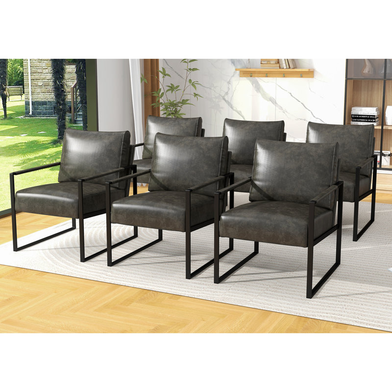 24.6" W Faux Leather Armchair, Gray, 6