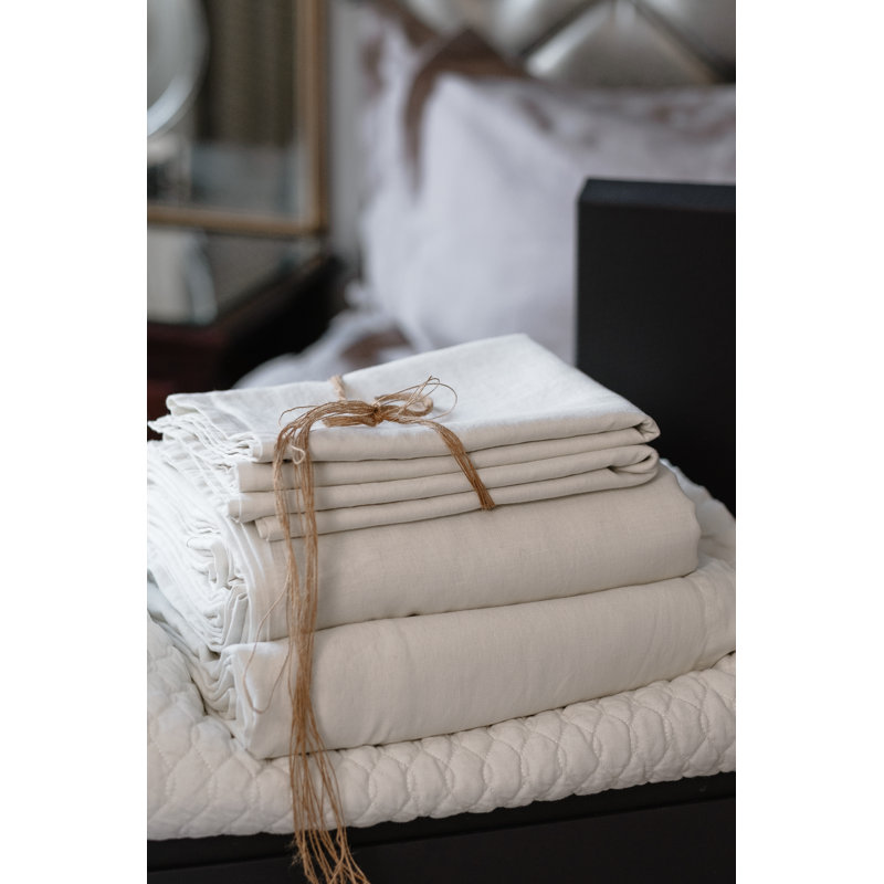 Ensemble de draps en lin, Blanc rosée du matin, Grand