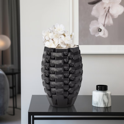 Sculptural 3D Printed Tall Vase with Woven Textured Pattern – Stylish Flower Vase for Home Decor, Coffee Table Accent, or Hallway Styling – 11", Black