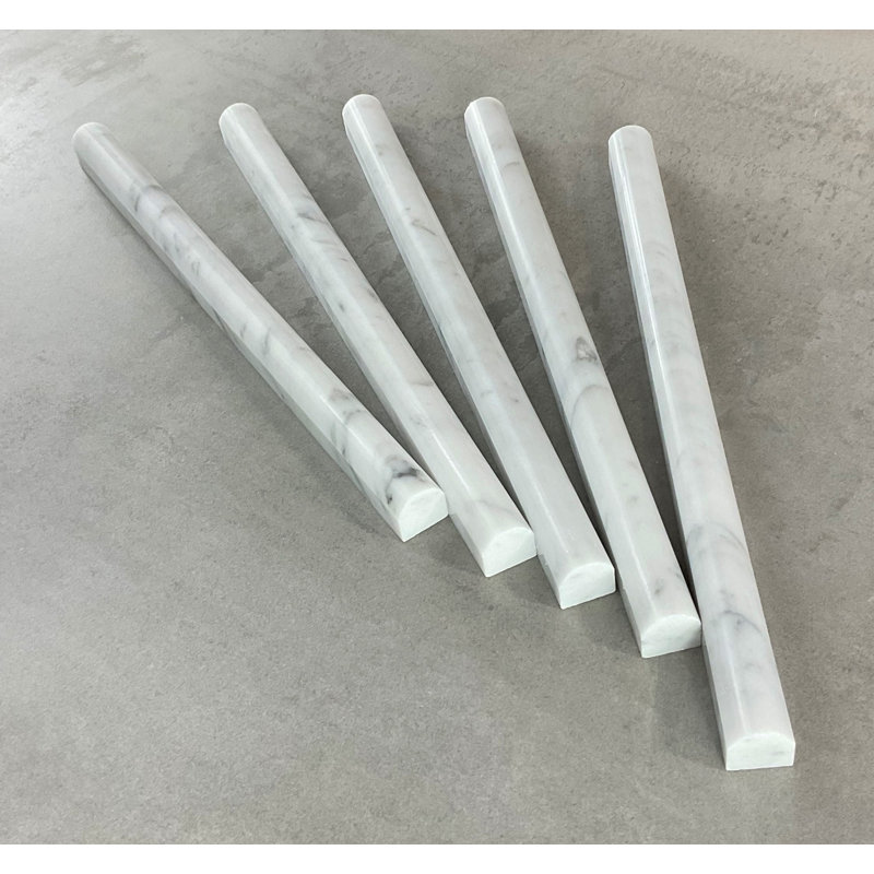 12" x 0.75" Polished Marble Pencil Liner Tile Trim in White Carrara, White Carrara