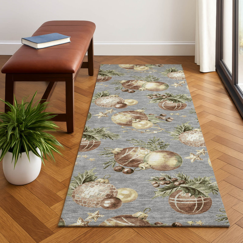 Premium Machine Washable Ingrassellino AMF1828 Christmas Balls Rug, Runner 2'3" x 7'6"