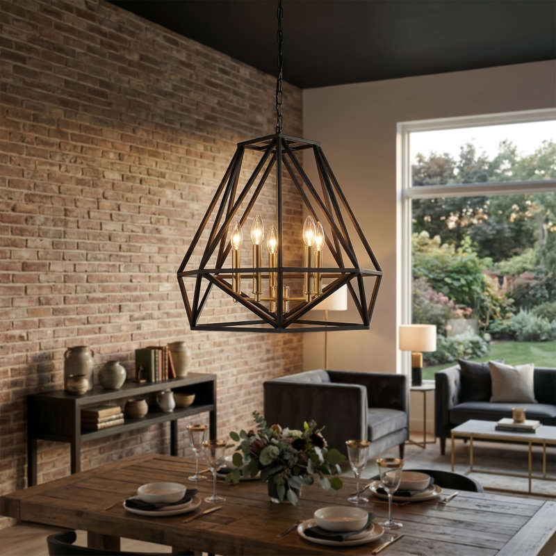 Worton 18.5" W 5-Light Dimmable Chandelier, Black/Gold