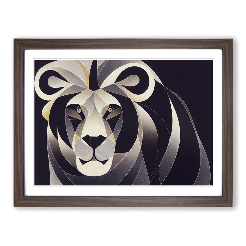 Cosmopolitan Abstract Lion - Framed Print, 46cm H x 64cm W x 2cm D, Walnut