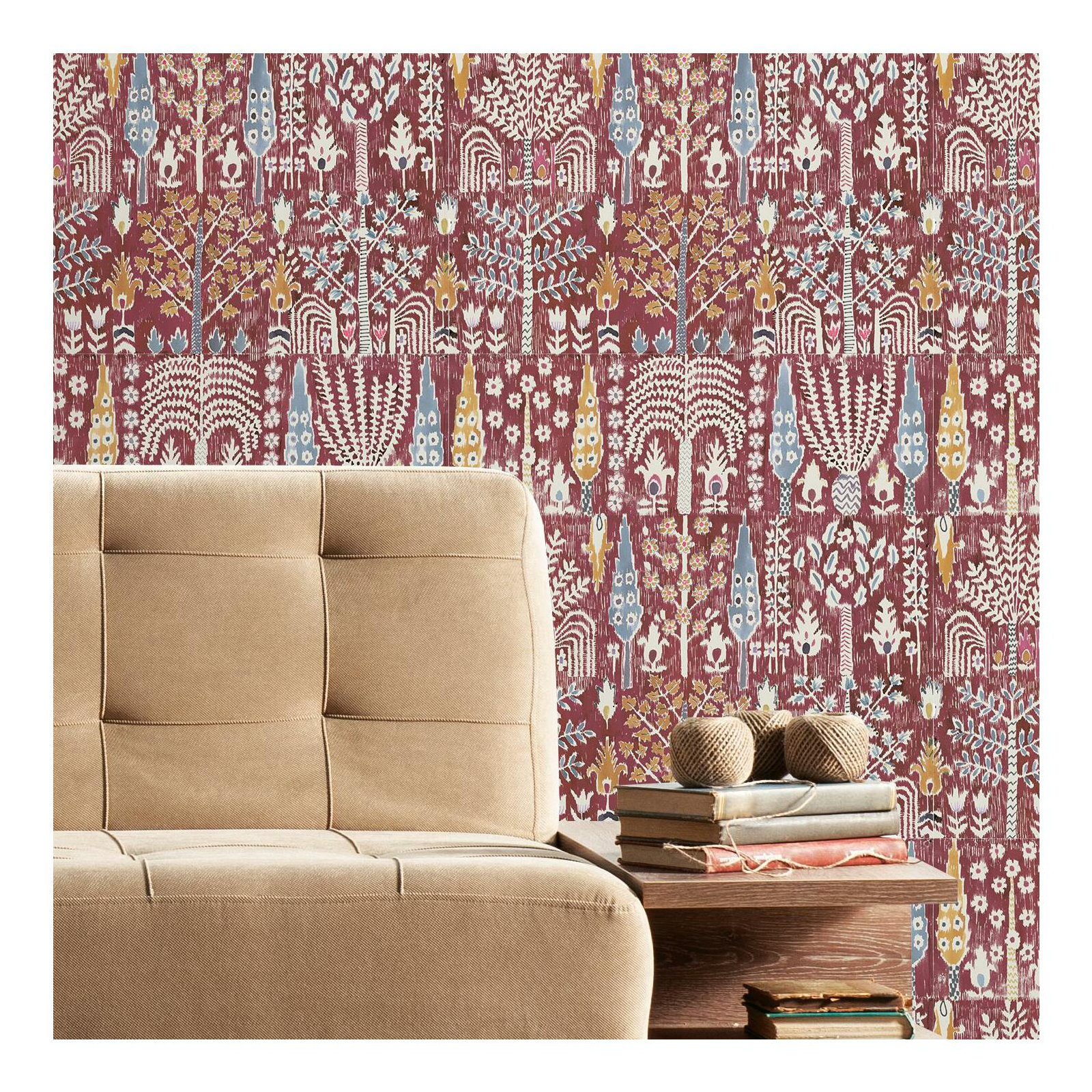 Modern Peel & Stick Ikat Wallpaper, Red/Yellow