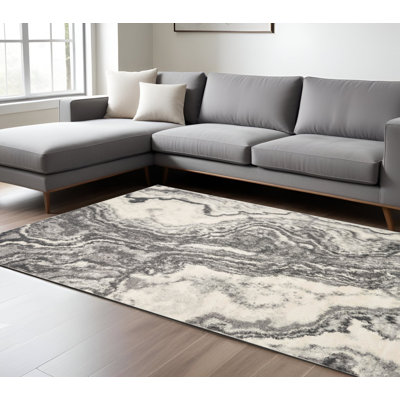 8' X 10' Gray And Ivory Abstract Area Rug