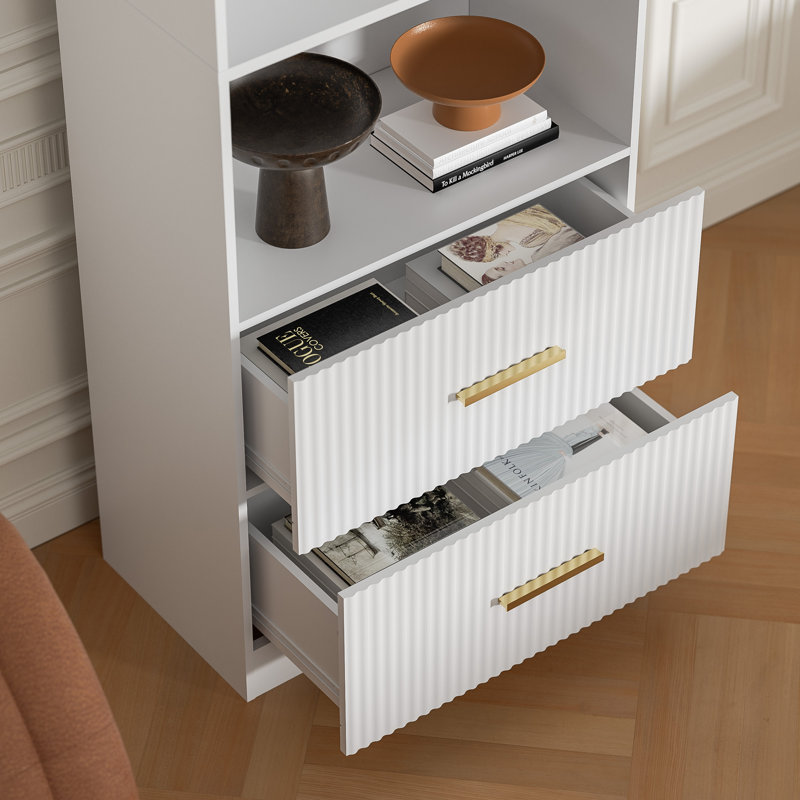 White Bookshelf With Drawers, 63" Tall Bookshelf With Storage, 3 Shelf Modern Bookcase With Adjustable Shelf, Open Shelves Bookcase, Unique Book Shelf For Home Office, White