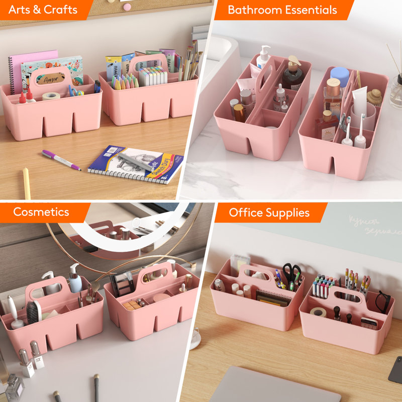 Plastic Desk Organiser, Pink