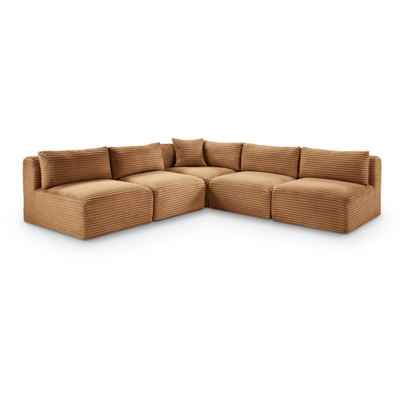 Canapé modulaire en L Carmean Performance, Velours côtelé texturé, 4 sans accoudoirs, 1 en coin