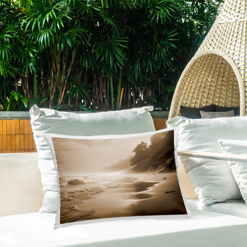 Coussin d'extérieur à imprimé sépia plage lisse par Noah Bay