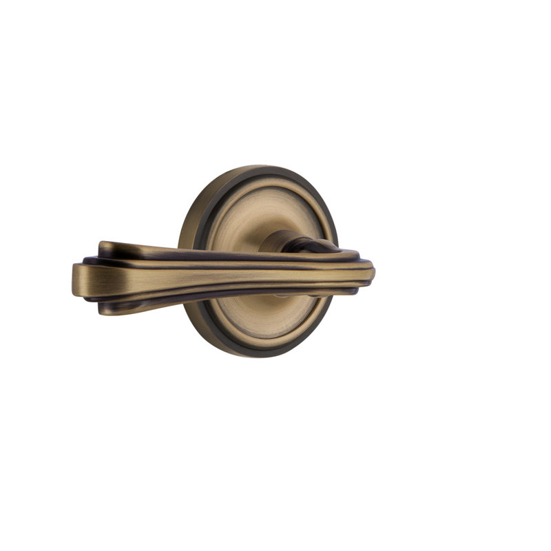 Rosette classique intimité (lit et salle de bain) avec levier fleur, Gauche, Laiton antique, 2-3/4"