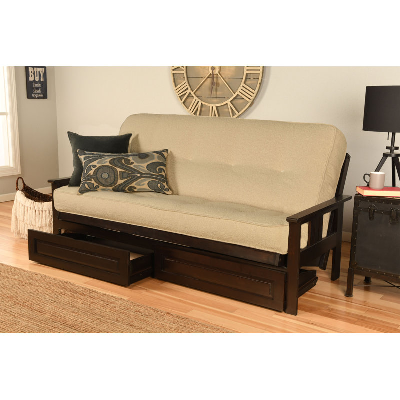 La base de futon pleine grandeur Stratford comprend des tiroirs de rangement et un matelas, Espresso, Canton crème