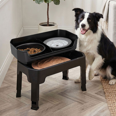 Skylos Raised Dog Bowl 4-Height Adjustable Feeding Station Full Set 1600ml Black