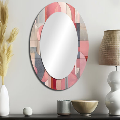 Grand miroir mural ovale rose sur métal rose