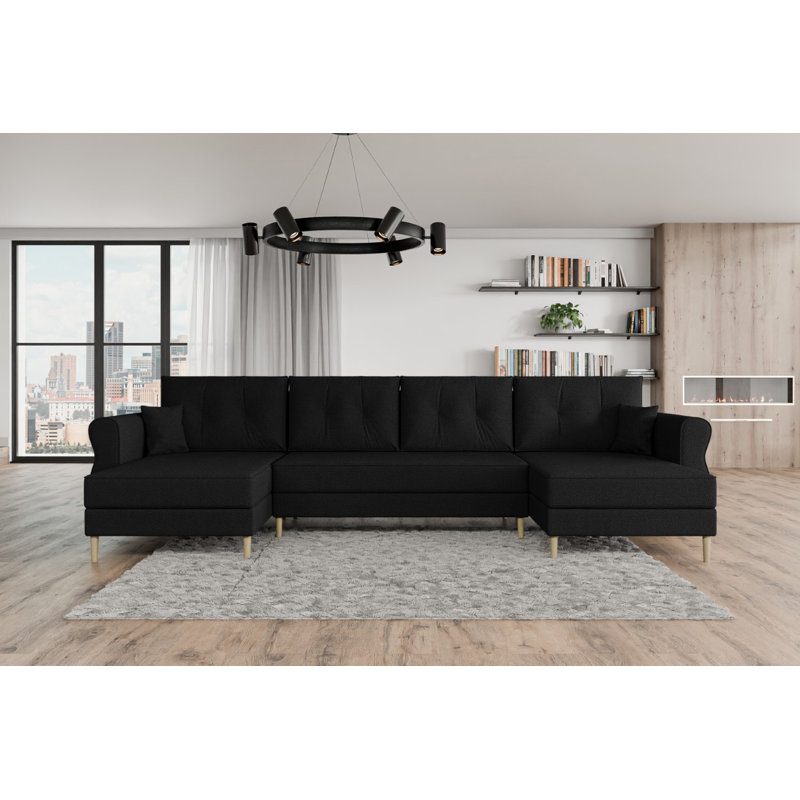 Spanos 5 Seater Corner Sofa , Black - NowOrNever100